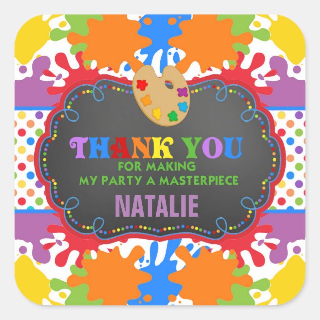 Art Painting Birthday Party Gunst Tag Sticker (Vorderseite)