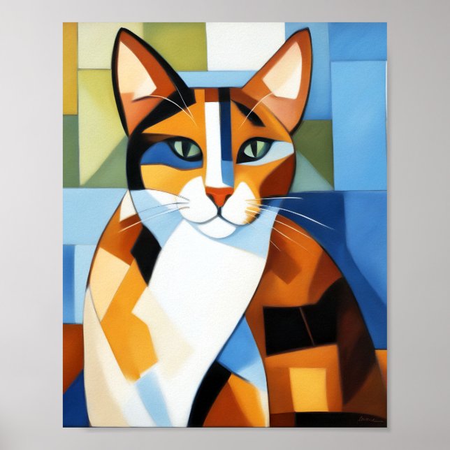 Art Painting Cubist Calico Cat Poster (Vorne)