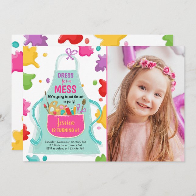Art Party Geburtstag Einladung Malerei Kunsthandwe (Vorne/Hinten)