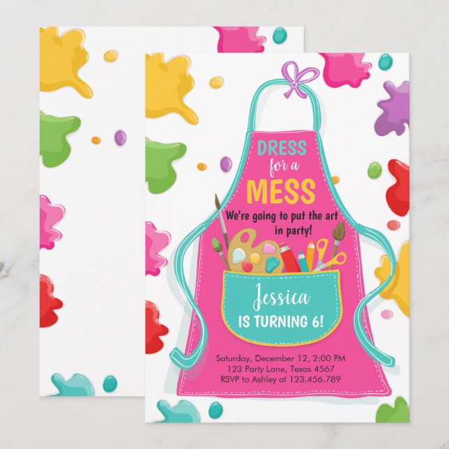 Art Party Geburtstag Einladung Malerei Kunsthandwe (Vorne/Hinten)