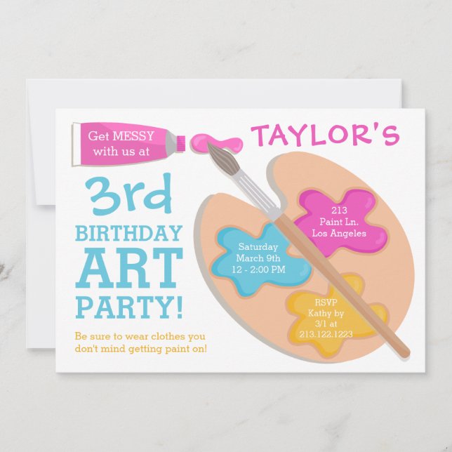 Art Party Geburtstagsmalerei Einladung (Vorderseite)