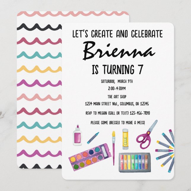 Art Party Malerei Party für Mädchen Einladung (Vorne/Hinten)