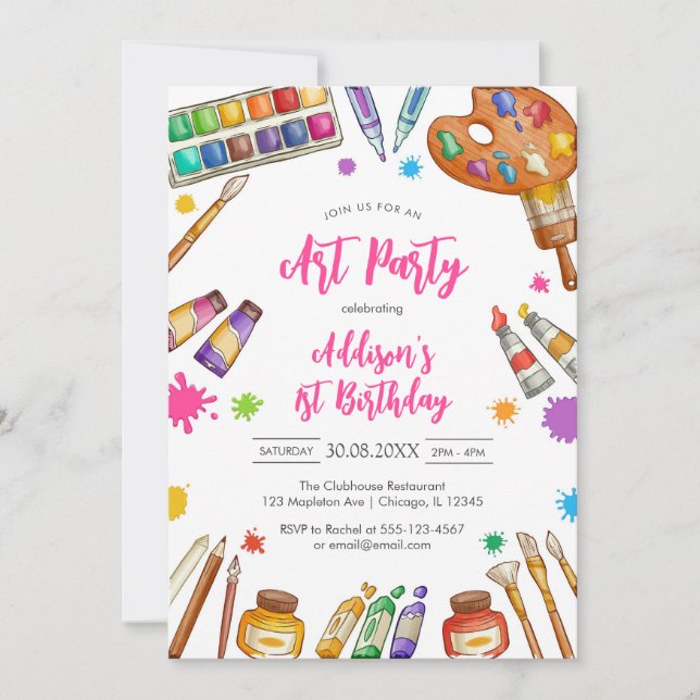 Art Party Painting Craft Birthday Party Invitation Einladung (Vorderseite)