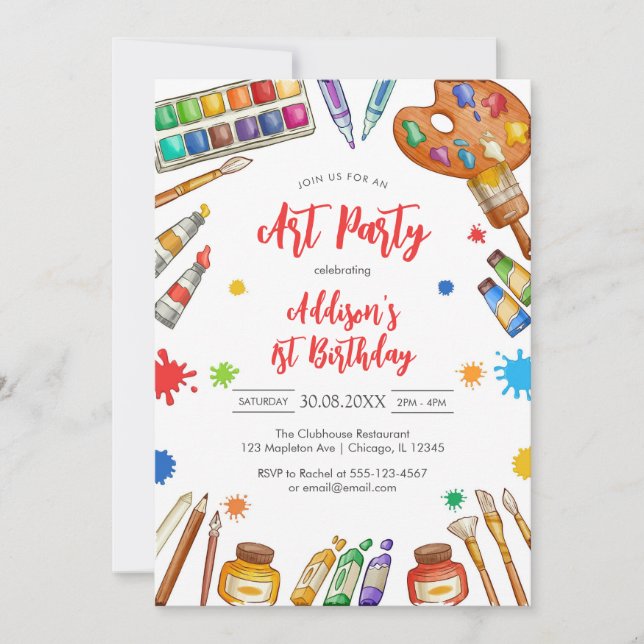 Art Party Painting Craft Birthday Party Invitation Einladung (Vorderseite)
