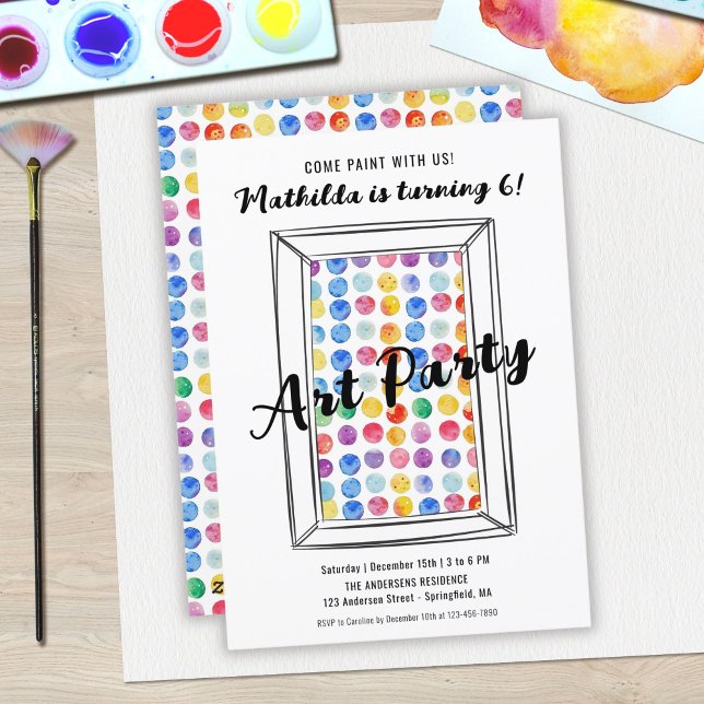 Art Party Rainbow Polka Dots Birthday Bash Einladung (Art Party Rainbow Polka Dots Birthday Bash Invitation)