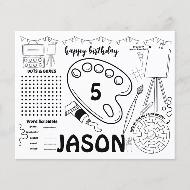 Art Party Tischsets, Kunstaktivität Farbseite (Vorderseite)