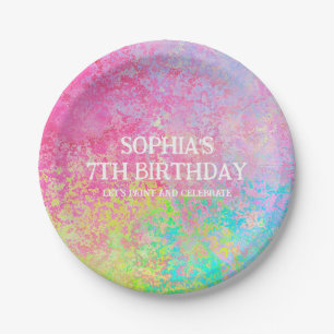 Art Partys Paint Spritzer Rainbow Kids Pappteller