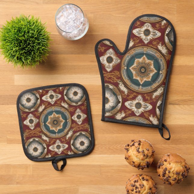 Art Pattern Ofenhandschuh & Topflappen-Set (Oben Unten)