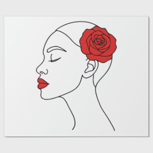 Art Portrait of Woman mit Rote Rose Geschenkpapier