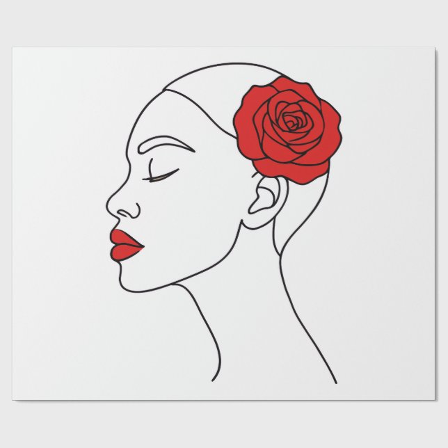 Art Portrait of Woman mit Rote Rose Geschenkpapier (Flach)