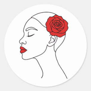 Art Portrait of Woman mit Rote Rose Runder Aufkleber