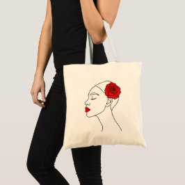Art Portrait of Woman mit Rote Rose Tragetasche