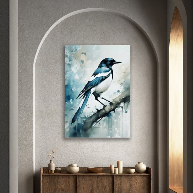 ART Poster : Elegant Magpie l Blue, Grey, Navy l  (Von Creator hochgeladen)