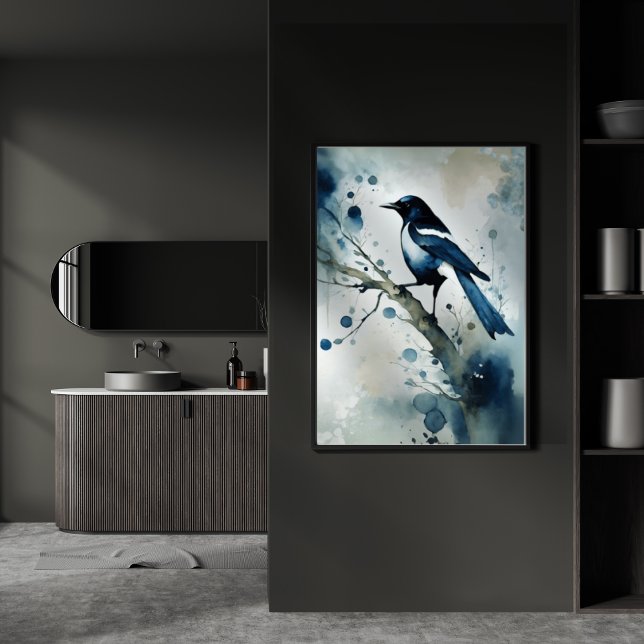 ART Poster : Elegant Magpie l Blue, Grey, Navy l  (Von Creator hochgeladen)