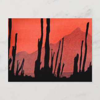 Art Postkarte 11: Kaktus / Wüstenberg / Tinte
