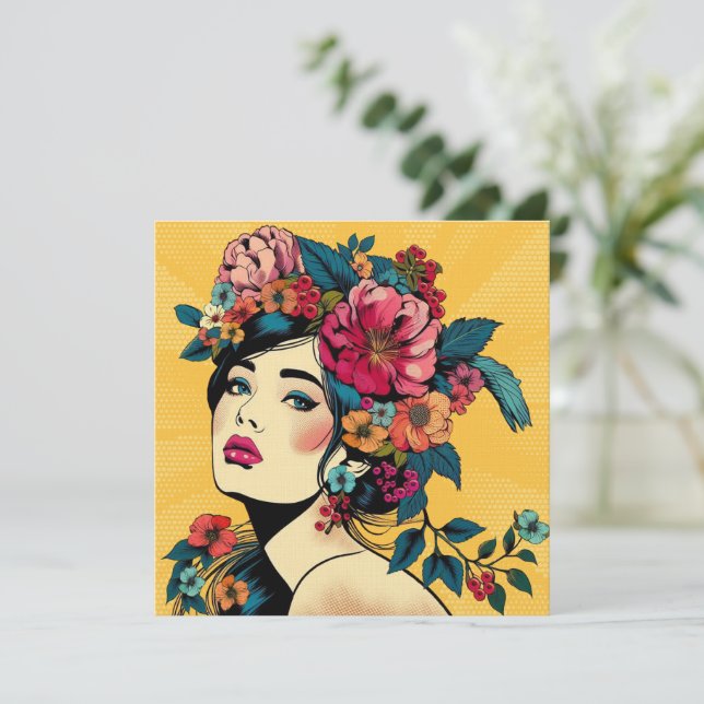 Art Print Card Frau mit Blume Kranz (Stehend Vorderseite)