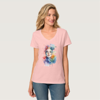 art print flowers female face with very colorful  T-Shirt
