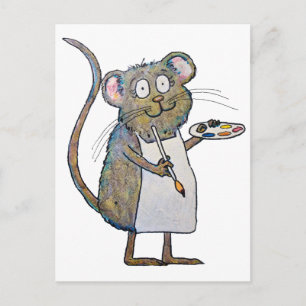 Art Rat Mouse Painter Artist Whimsical Brush Paint Postkarte