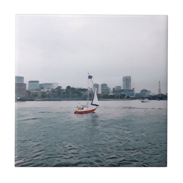 Art Red Sailboat Navy Yard Fliese (Vorderseite)
