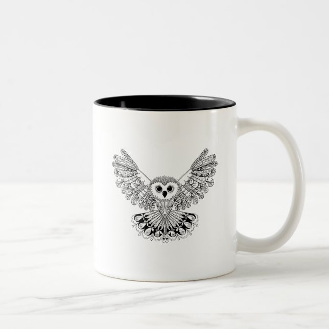 Art-schwarze Eule Zweifarbige Tasse (Rechts)