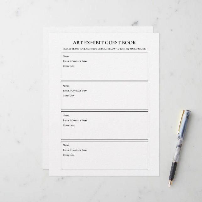 Art Show Ausstellung Gastbuchseiten (Vorderseite/Rückseite Beispiel)