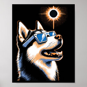 Art Solar Eclipse Husky Hund Tragen Eclips Brille Poster