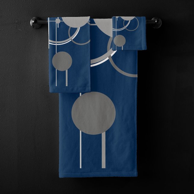 Art Tattoos Line | Abstrakt Navy Blue Dark Gray Badhandtuch Set (Von Creator hochgeladen)