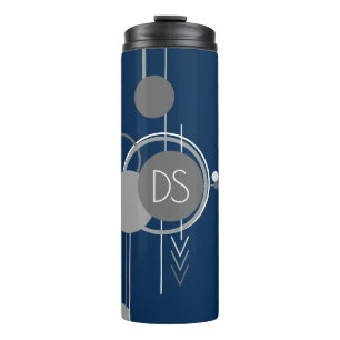 Art Tattoos Line   Abstrakt Navy Blue Gray Custom Thermosbecher