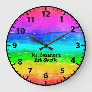 Art Teacher Art Studio Artist Rainbow Clock Große Wanduhr