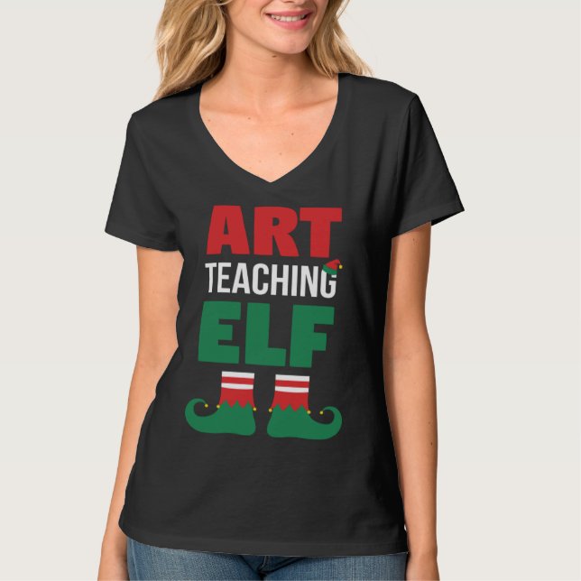 Art Teacher Christmas  Art Teaching Elf Teacher T-Shirt (Vorderseite)
