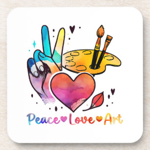 Art Teacher Peace Liebe Art für Künstler und Maler Getränkeuntersetzer