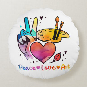 Art Teacher Peace Liebe Art für Künstler und Maler Rundes Kissen