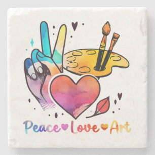 Art Teacher Peace Liebe Art für Künstler und Maler Steinuntersetzer