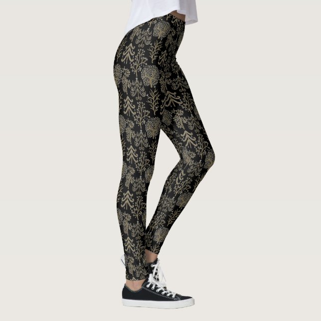 Art Tree Gold Holiday Christmas Black Leggings (Rechts)