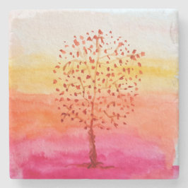 Art Tree Sunset Watercolor Handgemalt Steinuntersetzer