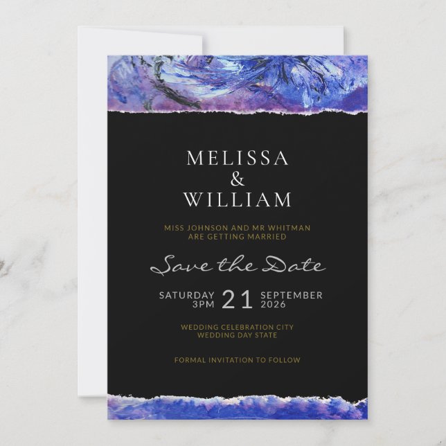 Art Wedding Black Blue Save The Date (Vorderseite)