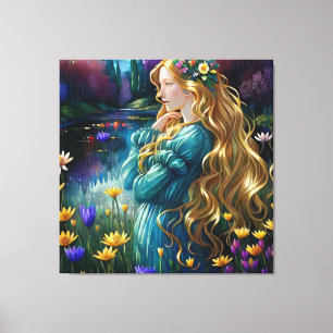 *~ Art Woman Wasserfall Teich Wilde Blume AP56 Leinwanddruck