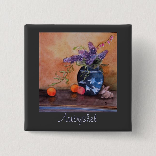 Artbyshel Fliedern und Häschen Button (Vorderseite)