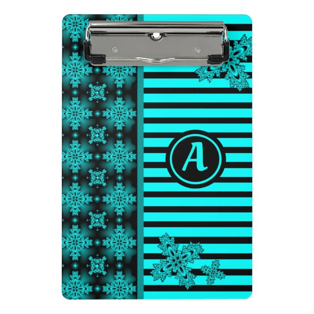 Artdeco-Blume im Retro-Stil mit Monogramm Mini Klemmbrett (Vorderseite)