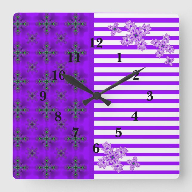 Artdeco-Blume im Retro-Stil Quadratische Wanduhr (Vorderseite)