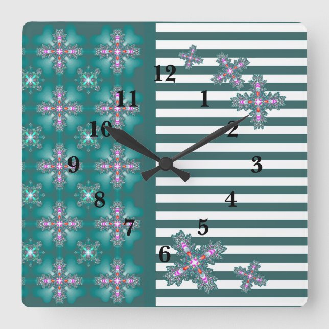 Artdeco-Blume im Retro-Stil Quadratische Wanduhr (Vorderseite)