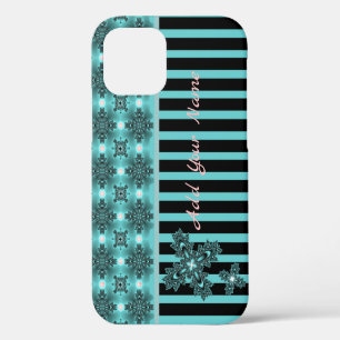 Artdeco-Blumen im Retro-Stil, fügen Sie Ihren Name iPhone 12 Pro Hülle