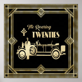 ArtDeco Das roaring 200 Black Gold Gatsby Auto Poster