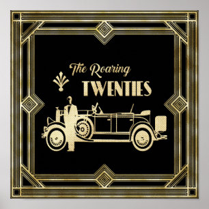 ArtDeco Das roaring 200 Black Gold Gatsby Auto Poster
