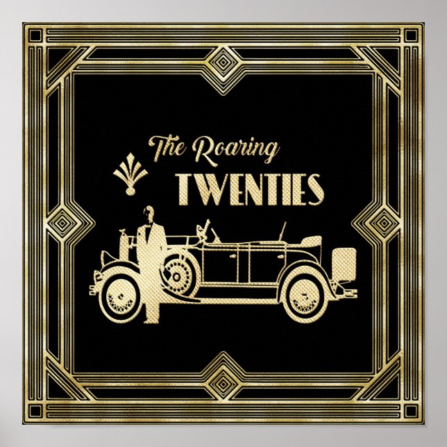 ArtDeco Das roaring 200 Black Gold Gatsby Auto Poster (Vorne)