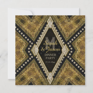 ArtDeco Gold+Black Leather Dinner Party Einladung