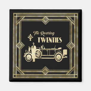 ArtDeco Roaring 200 Black Gold Gatsby Car Magnet