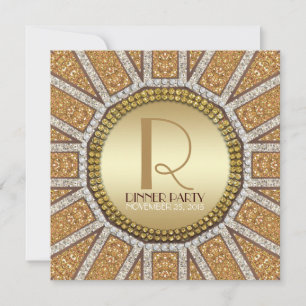 ArtDeco Sonne Golden Glitzer Abendessen Party Einl Einladung