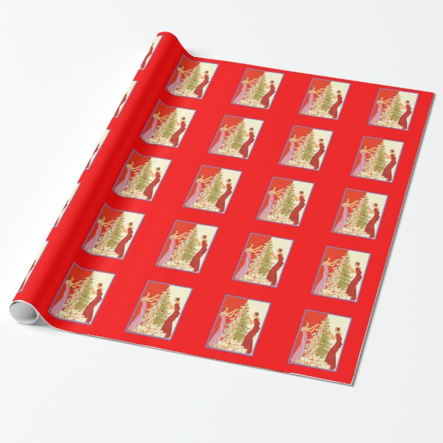 ArtDecoLadiesChristmas-GlossyWrapPaper 2' x6'Roll Geschenkpapier (Ungerollt)