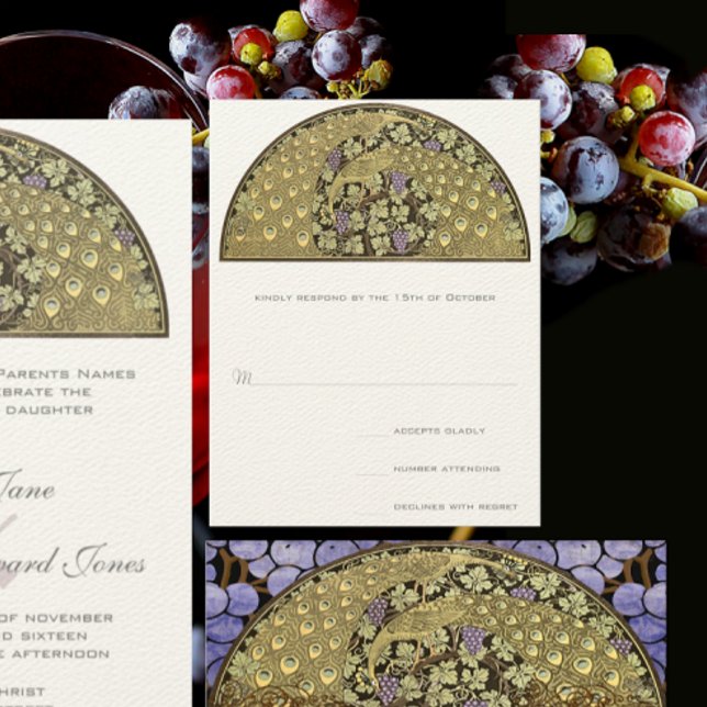 Arte Art Nouveau Vineyard Peacock Response Card RSVP Karte (Von Creator hochgeladen)